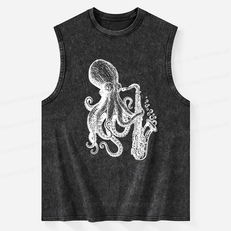 Tokyo-Tiger Octopus Playing Saxophone Washed Tank