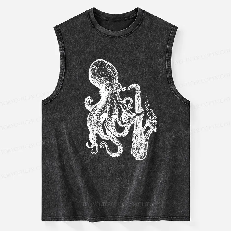 Tokyo-Tiger Octopus Playing Saxophone Washed Tank