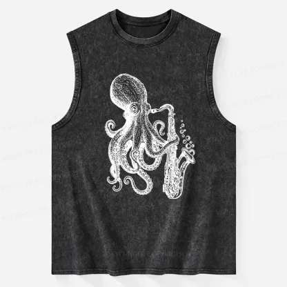 Tokyo-Tiger Octopus Playing Saxophone Washed Tank
