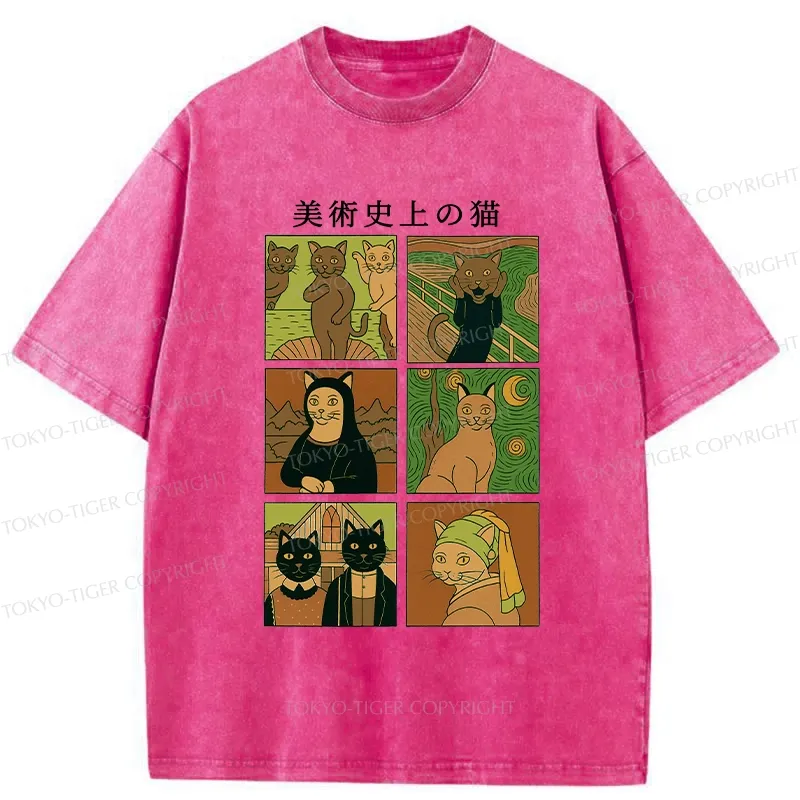 Tokyo-Tiger Cats In Art History Funny Washed T-Shirt