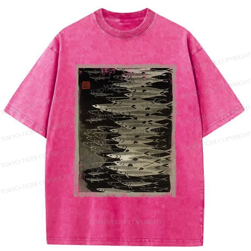 Tokyo-Tiger Retro School Of Fish Washed T-Shirt