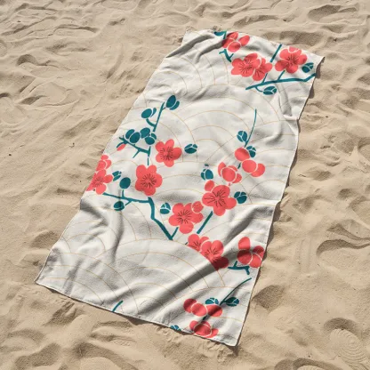 Tokyo-Tiger Blossom Wave Beach Towel