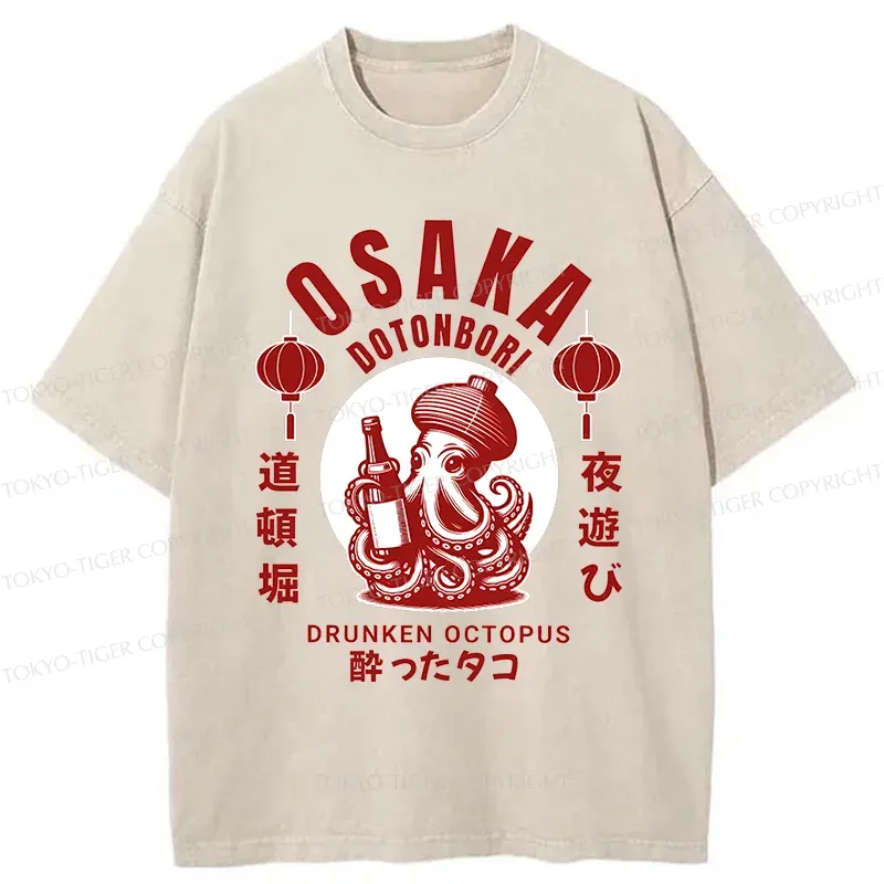 Tokyo-Tiger Retro Osaka Octopus Washed T-Shirt