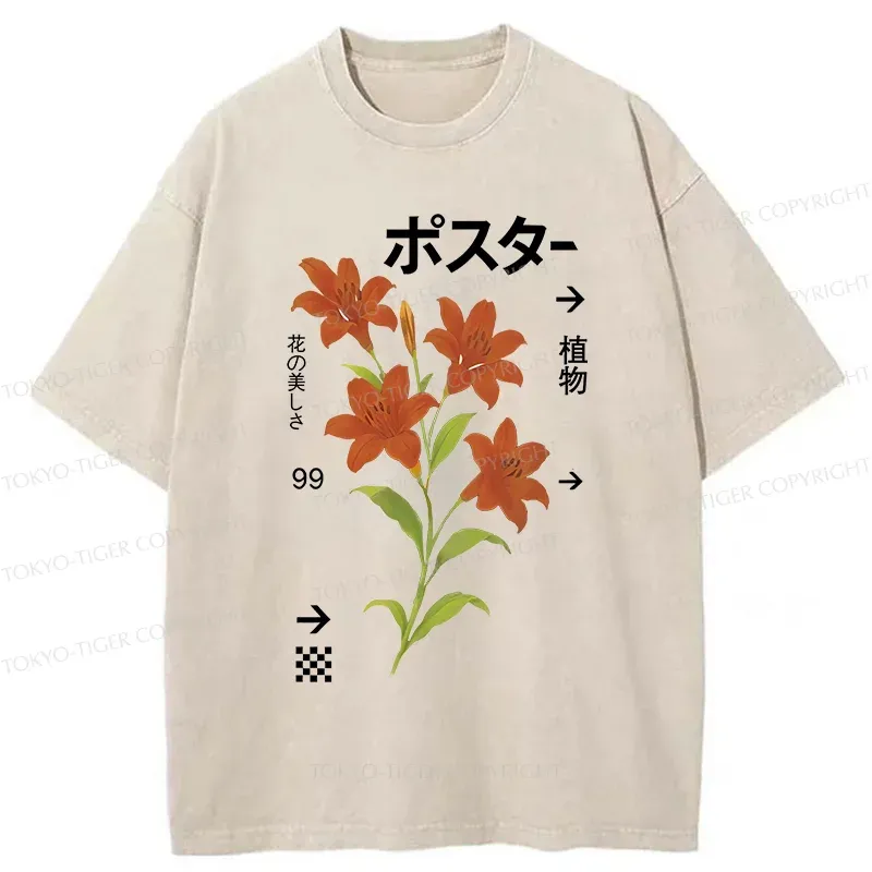 Tokyo-Tiger Japanese Lily Washed T-Shirt