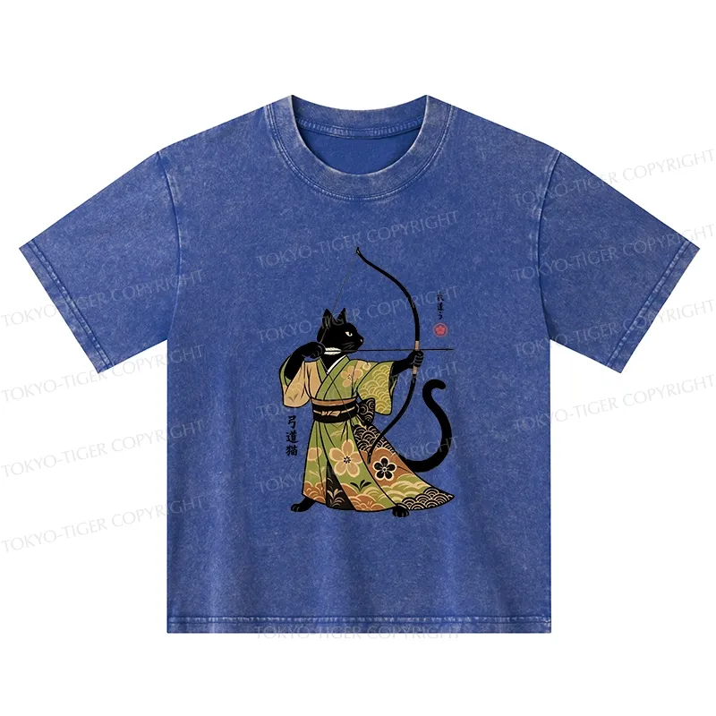 Tokyo-Tiger Japan Cat Archery Kids Washed T-Shirt