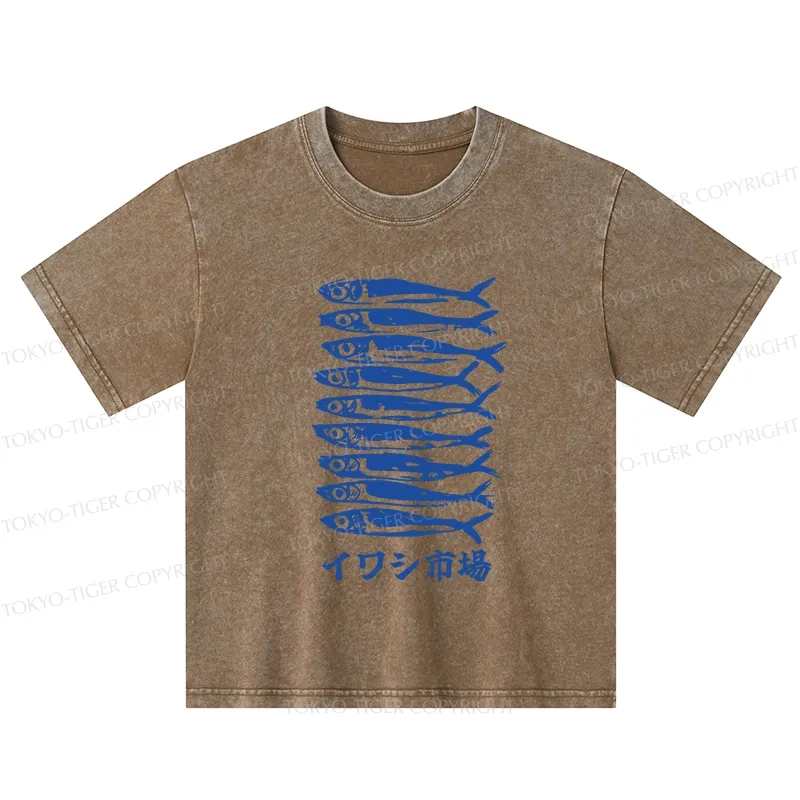 Tokyo-Tiger Sardine Market Kids Washed T-Shirt