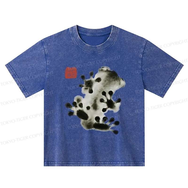 Tokyo-Tiger Ink Painting Frog Kids Washed T-Shirt