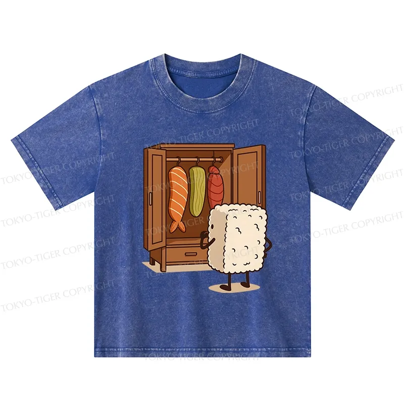 Tokyo-Tiger Sushi Pick Out Clothes Kids Washed T-Shirt