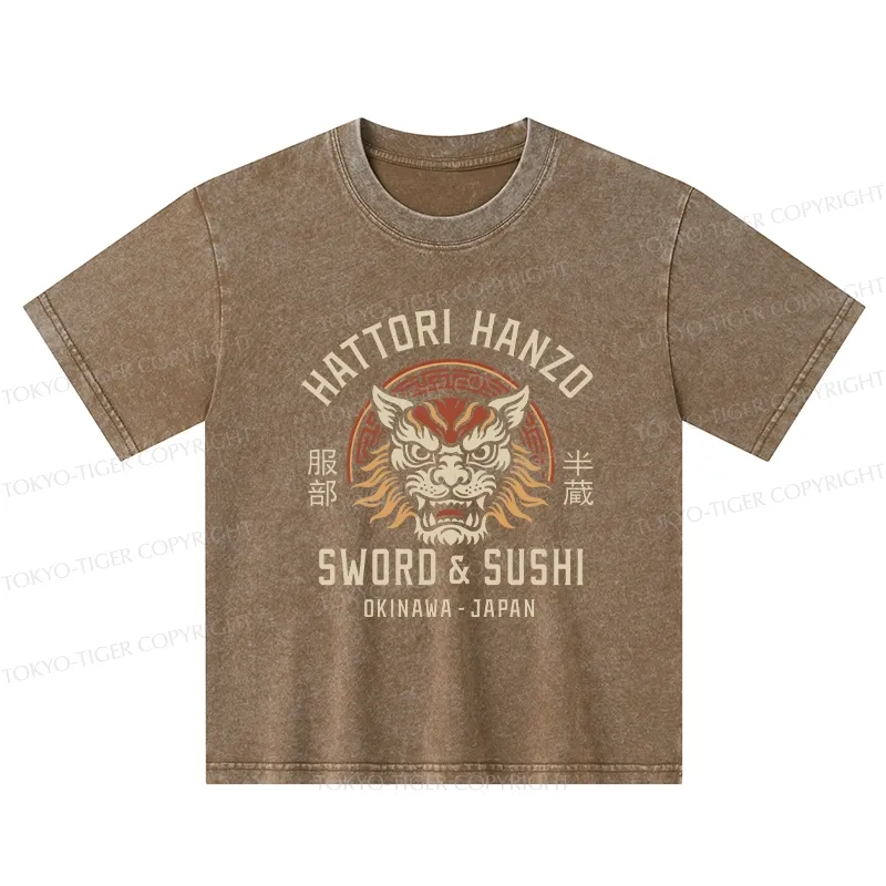 Tokyo-Tiger Hattori Lion Japanese Samurai Kids Washed T-Shirt