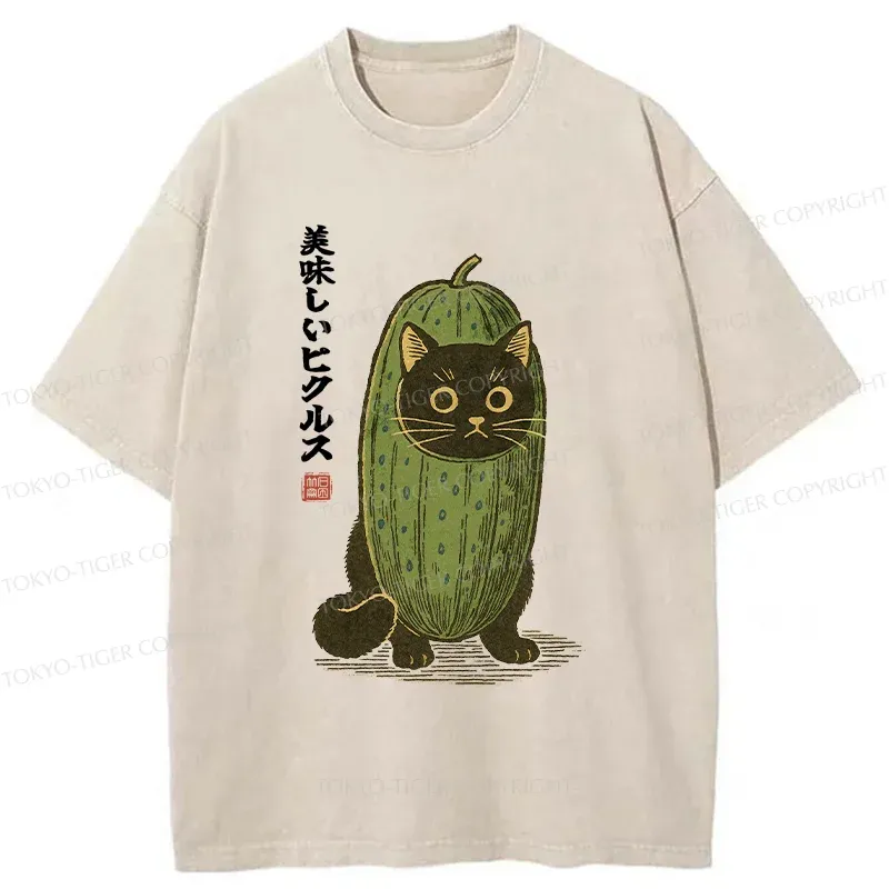 Tokyo-Tiger Cucumber Black Cat Washed T-Shirt