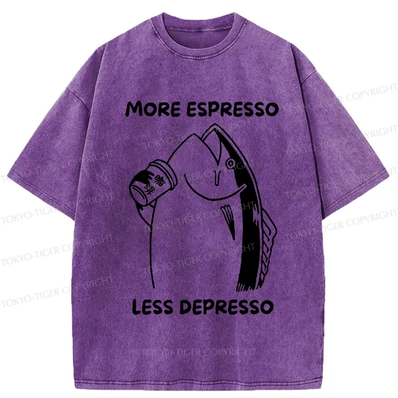 Tokyo-Tiger More Espresso Less Depresso Fish Washed T-Shirt