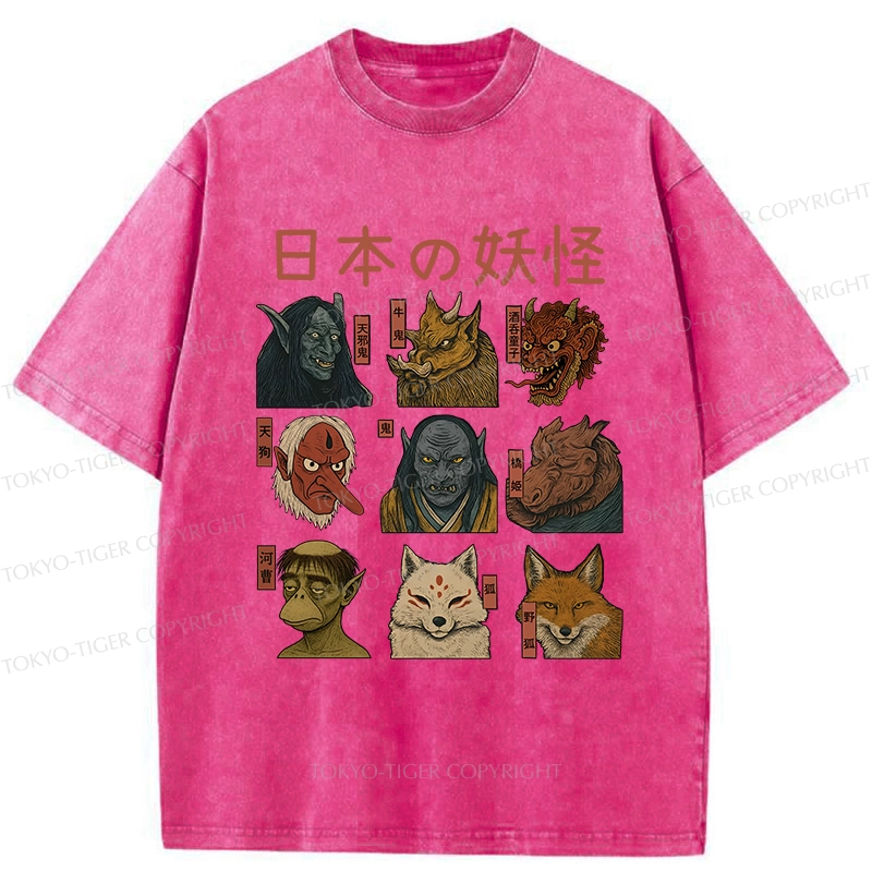 Tokyo-Tiger Japanese Traditional Yokais Washed T-Shirt