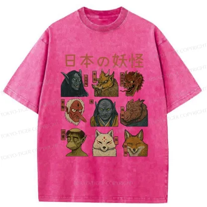 Tokyo-Tiger Japanese Traditional Yokais Washed T-Shirt