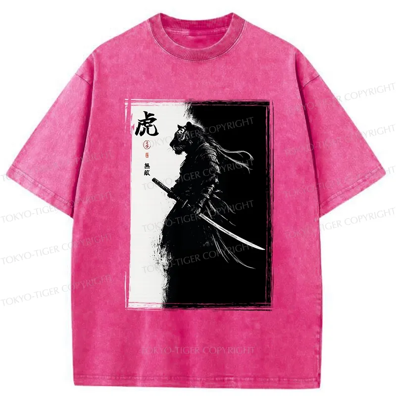 Tokyo-Tiger Retro Tiger Samurai Washed T-Shirt