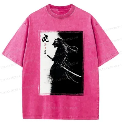 Tokyo-Tiger Retro Tiger Samurai Washed T-Shirt