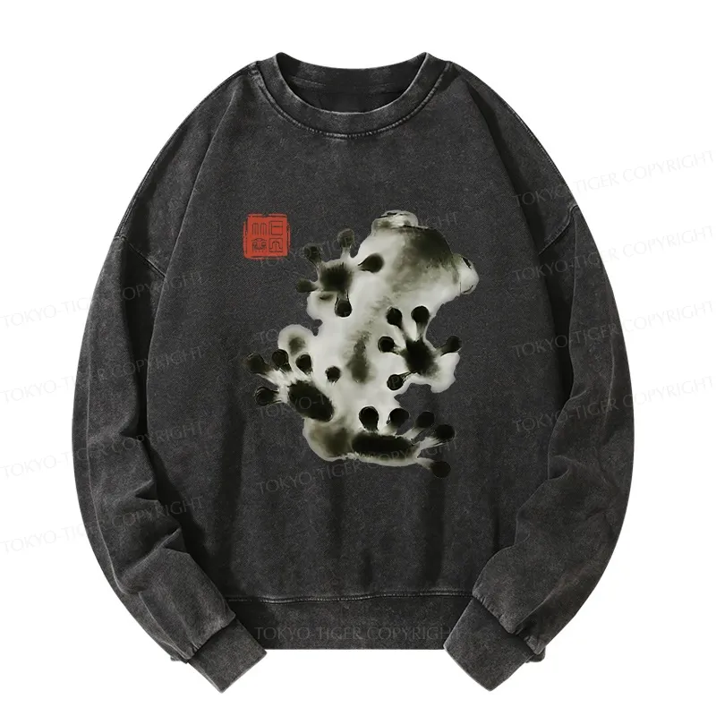 Tokyo-Tiger Ink Painting Frog Washed Sweatshirt