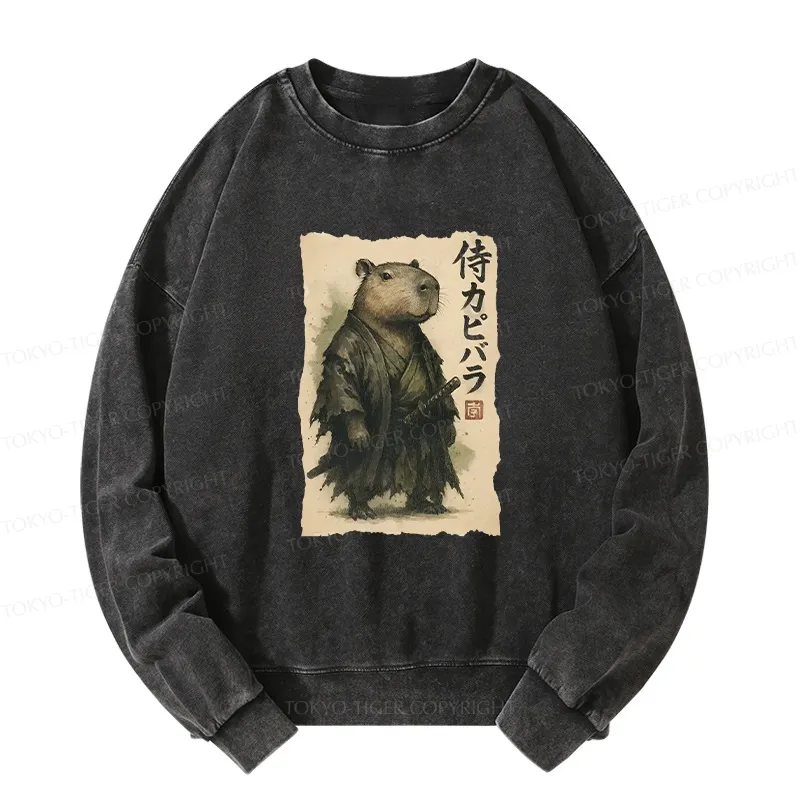 Tokyo-Tiger Capybara Samurai Washed Sweatshirt