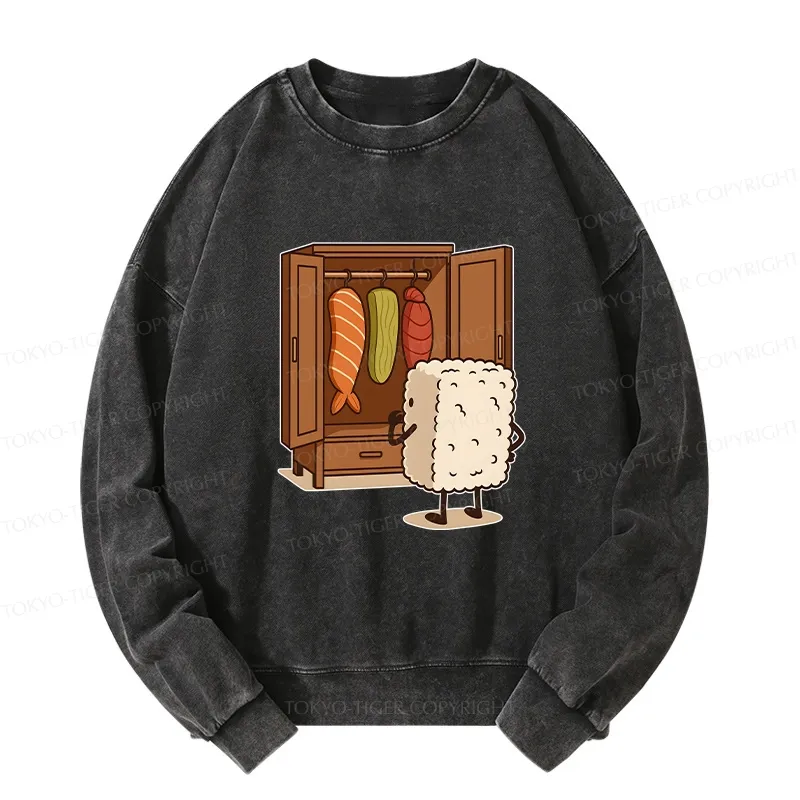 Tokyo-Tiger Sushi Pick Out Clothes Washed Sweatshirt