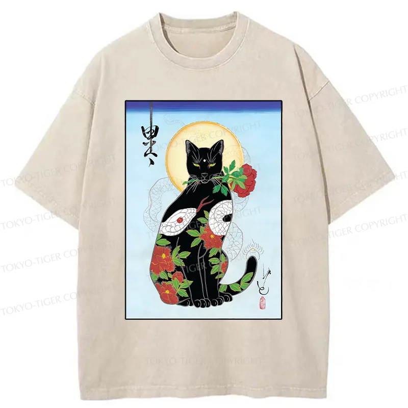 Tokyo-Tiger Japanese Cat God Washed T-Shirt