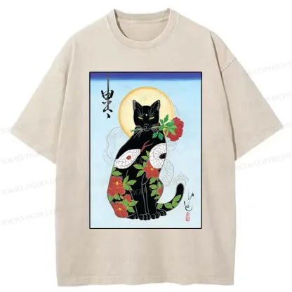 Tokyo-Tiger Japanese Cat God Washed T-Shirt