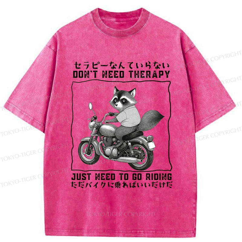 Tokyo-Tiger Funny Raccoon Riding A Motorcycle Washed T-Shirt