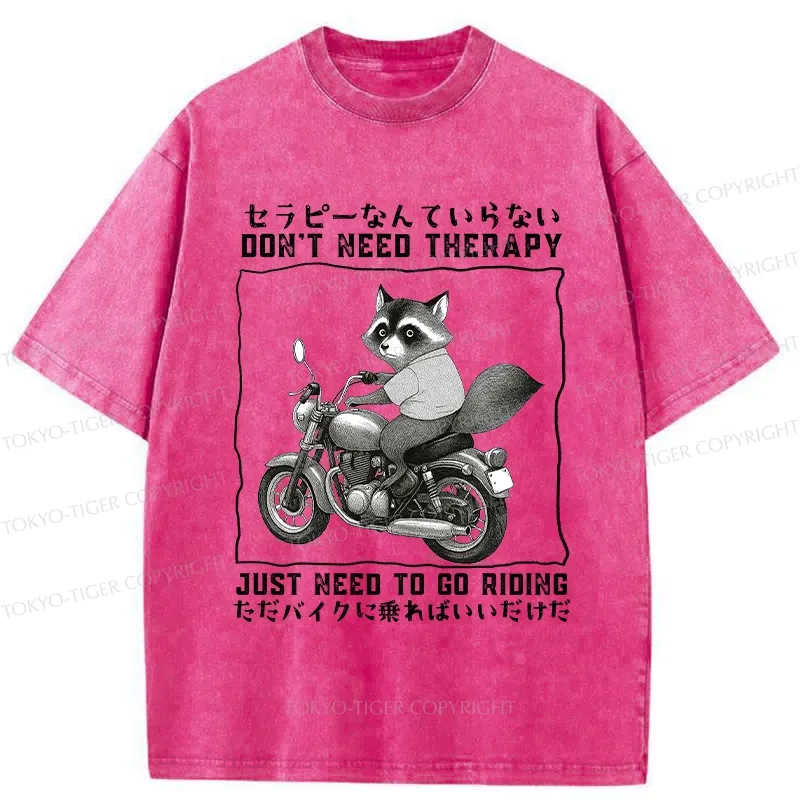 Tokyo-Tiger Funny Raccoon Riding A Motorcycle Washed T-Shirt