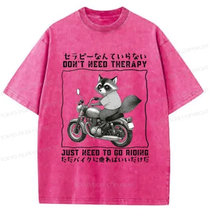 Tokyo-Tiger Funny Raccoon Riding A Motorcycle Washed T-Shirt
