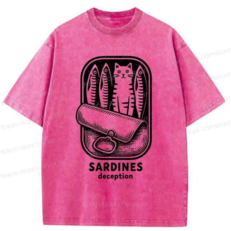 Tokyo-Tiger Funny Can Of Sardines Washed T-Shirt