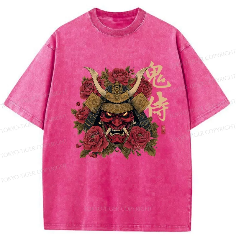 Tokyo-Tiger Rose Ghost Samurai Washed T-Shirt