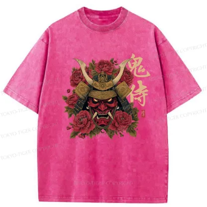 Tokyo-Tiger Rose Ghost Samurai Washed T-Shirt