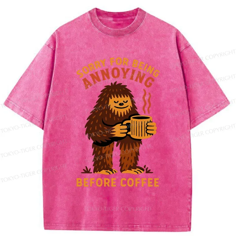 Tokyo-Tiger Bigfoot Drinking Coffee Washed T-Shirt