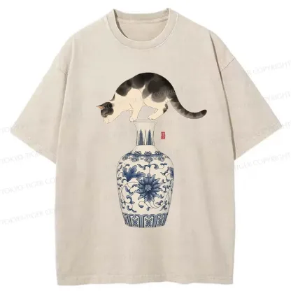 Tokyo-Tiger Japan Naughty Cat Washed T-Shirt
