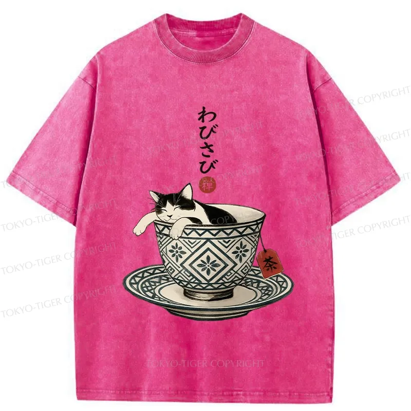 Tokyo-Tiger A Cozy Cat In A Teacup Washed T-Shirt