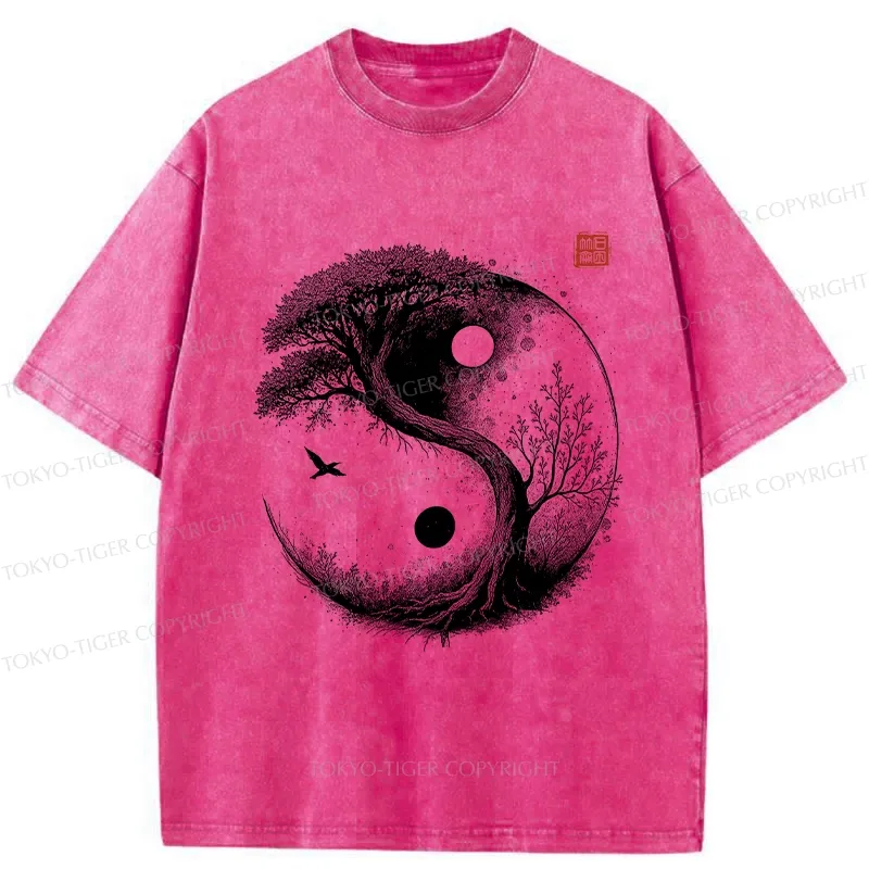 Tokyo-Tiger Yin Yang Bonsai Tree Washed T-Shirt