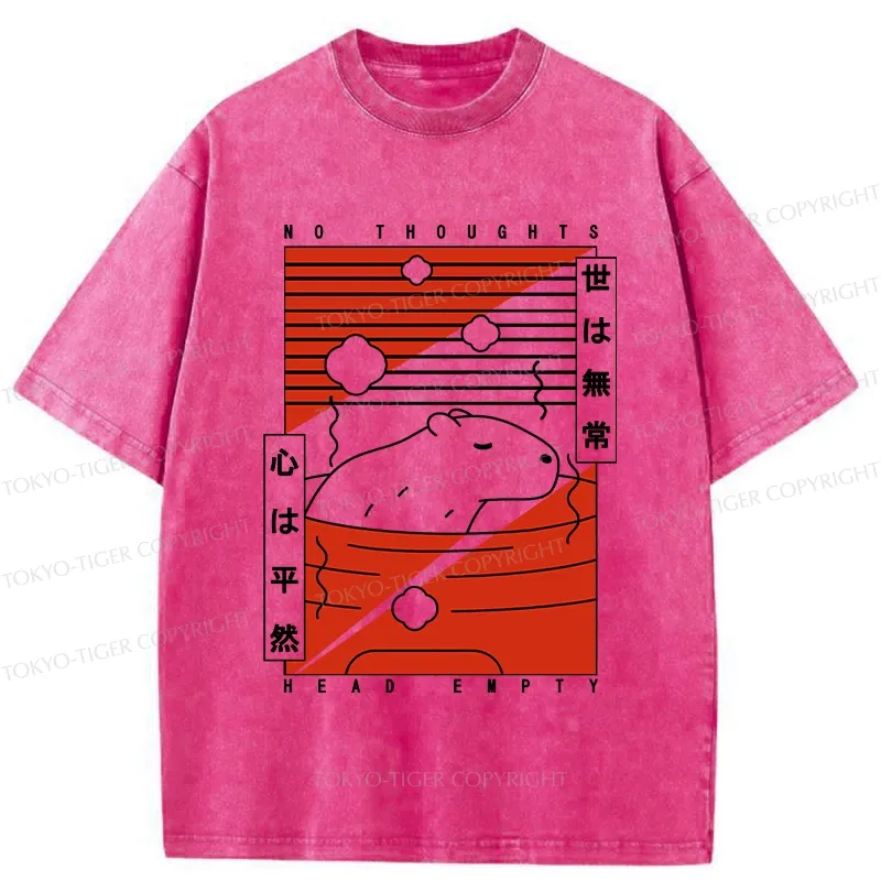 Tokyo-Tiger Capybara No Thoughts Head Empty Washed T-Shirt