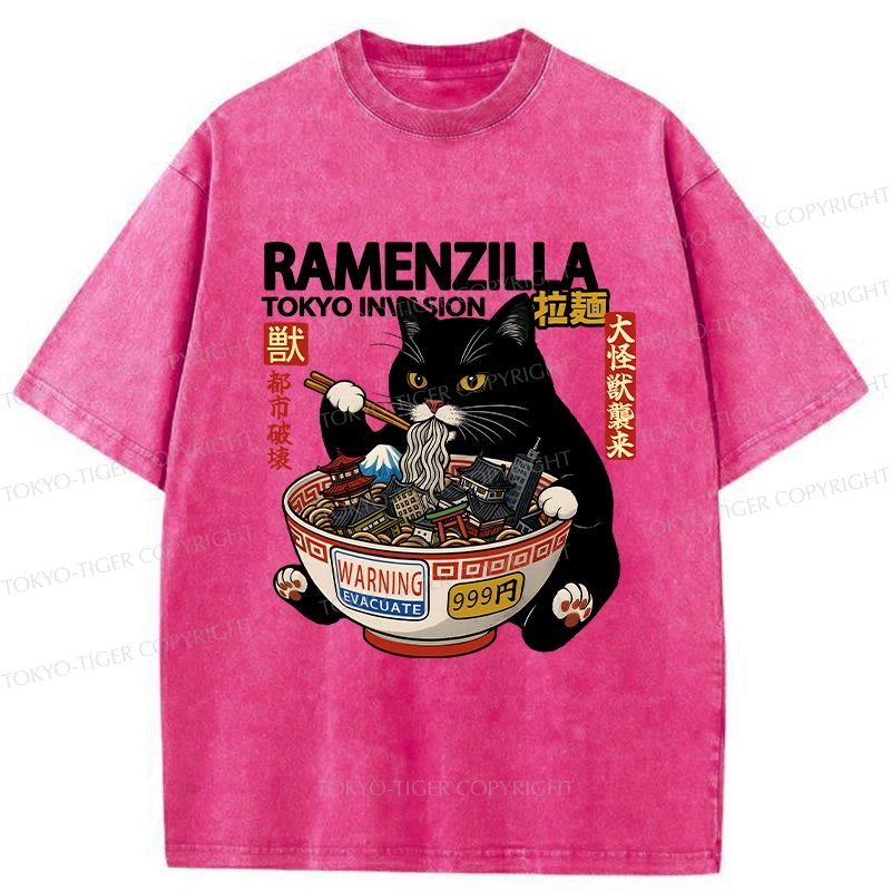 Tokyo-Tiger Funny Ramenzilla Washed T-Shirt