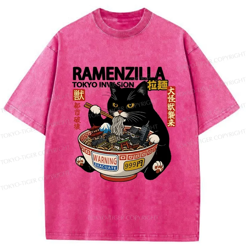 Tokyo-Tiger Funny Ramenzilla Washed T-Shirt