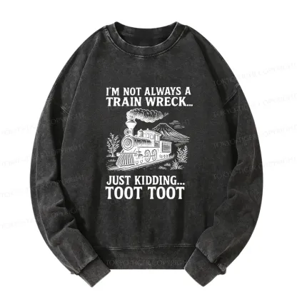 Tokyo-Tiger Funny Train Jokes Washed Sweatshirt