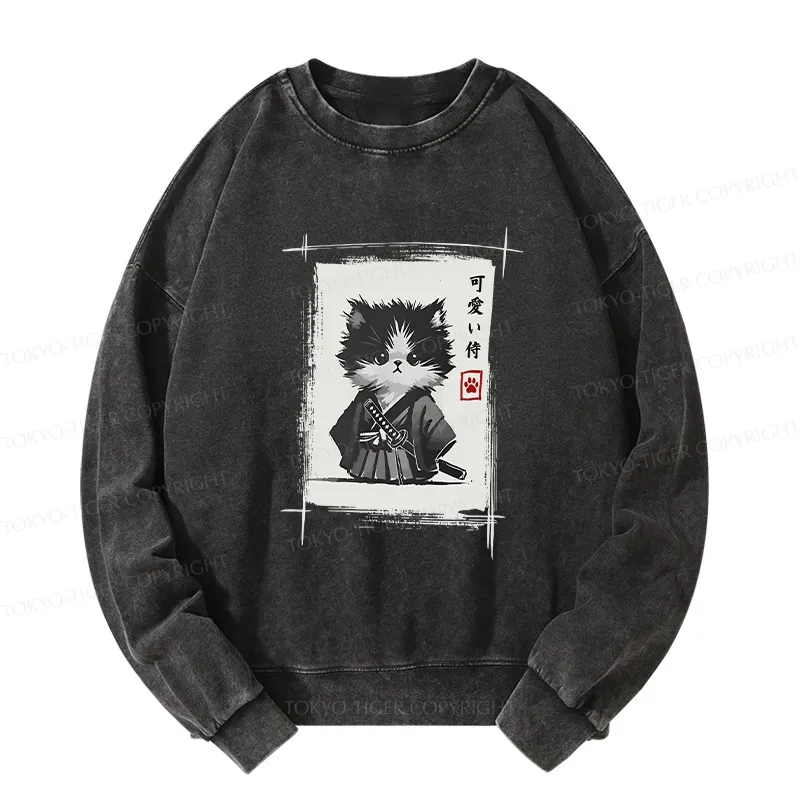 Tokyo-Tiger Kitten Samurai Washed Sweatshirt
