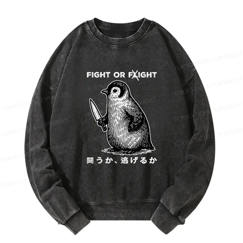Tokyo-Tiger Funny Fight Or Flight Washed Sweatshirt
