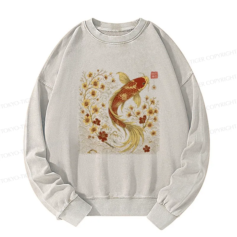 Tokyo-Tiger Vintage Sakura And Koi Washed Sweatshirt