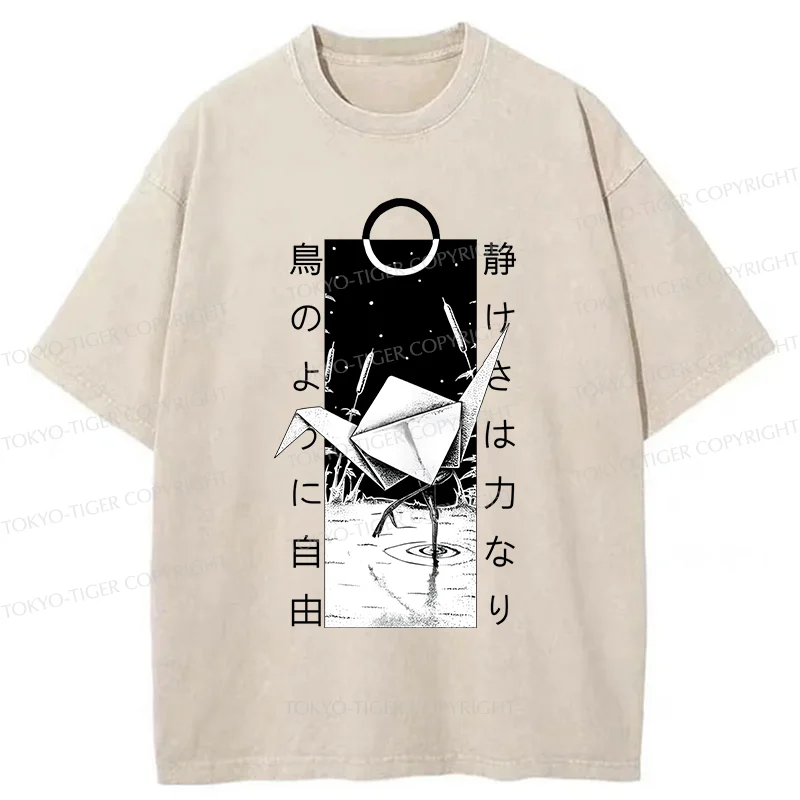 Tokyo-Tiger Funny Paper Crane Washed T-Shirt