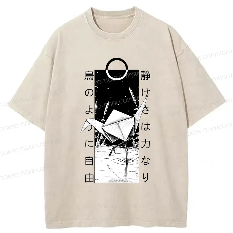 Tokyo-Tiger Funny Paper Crane Washed T-Shirt
