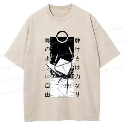 Tokyo-Tiger Funny Paper Crane Washed T-Shirt