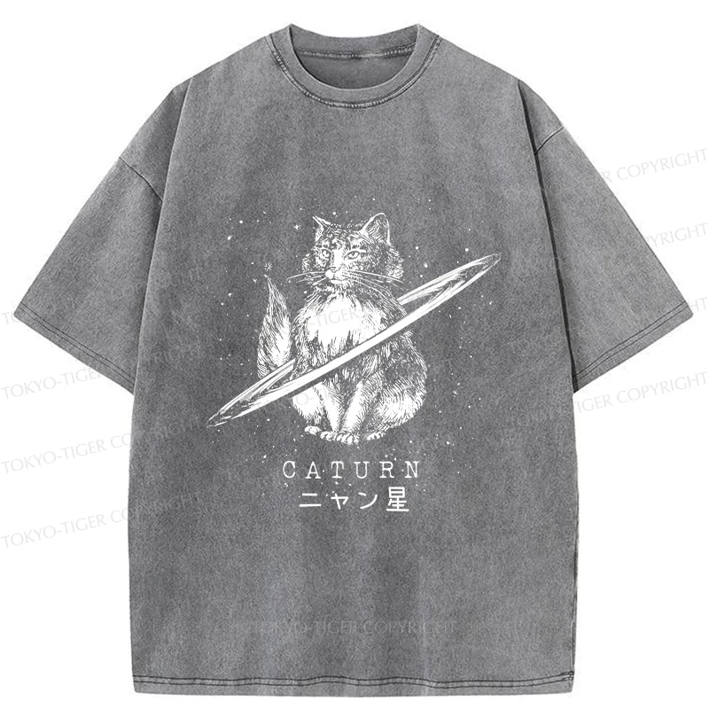 Tokyo-Tiger Funny Cat Star Washed T-Shirt