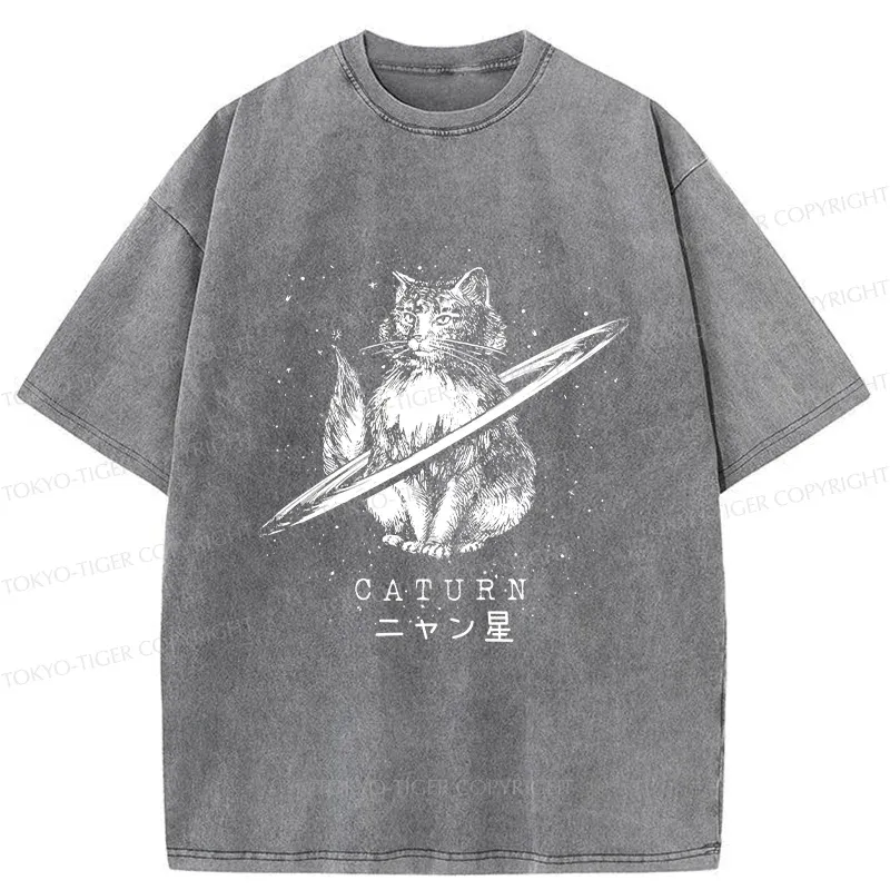 Tokyo-Tiger Funny Cat Star Washed T-Shirt