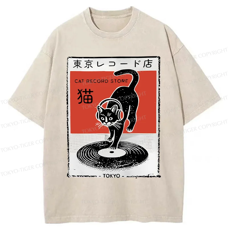 Tokyo-Tiger DJ Black Cat Washed T-Shirt