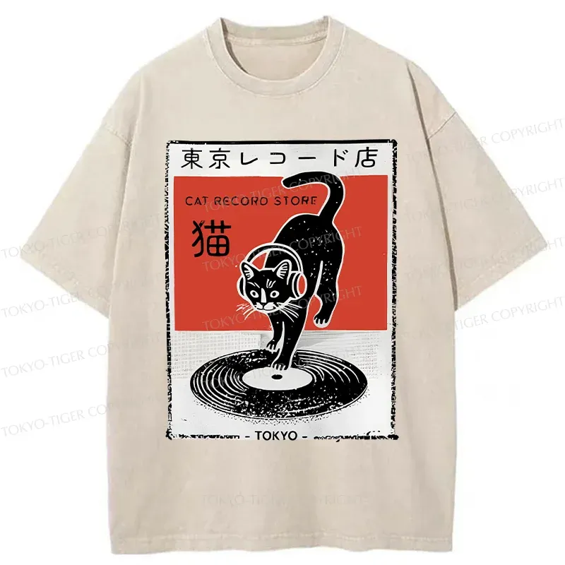 Tokyo-Tiger DJ Black Cat Washed T-Shirt
