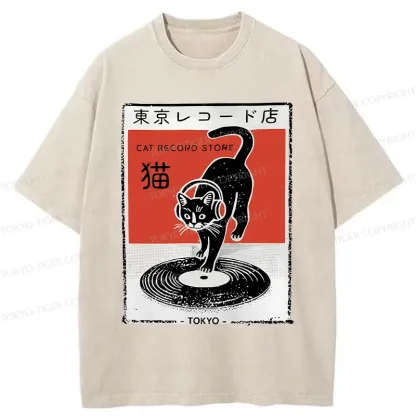 Tokyo-Tiger DJ Black Cat Washed T-Shirt