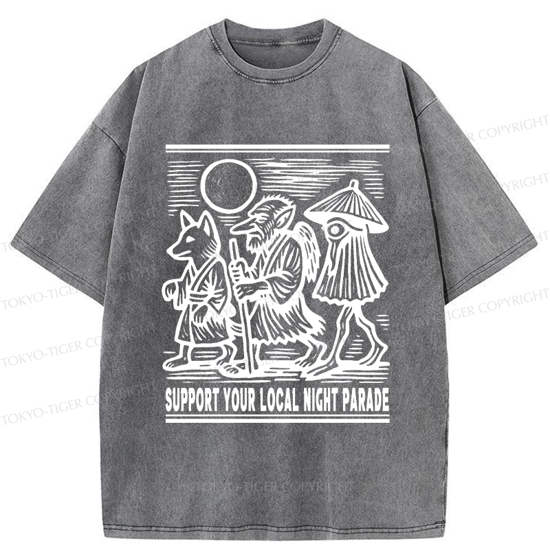 Tokyo-Tiger Support Your Local Night Parade Washed T-Shirt